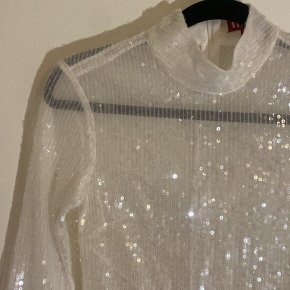 STAUD Chaka Sequined Long Sleeve White Blouse Sz XS - Picture 4 of 9